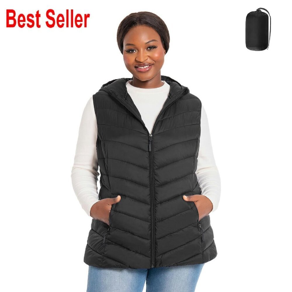 Plus Size Packable Puffer Vest Hooded Lightweight Quilted Chic Travel Essential